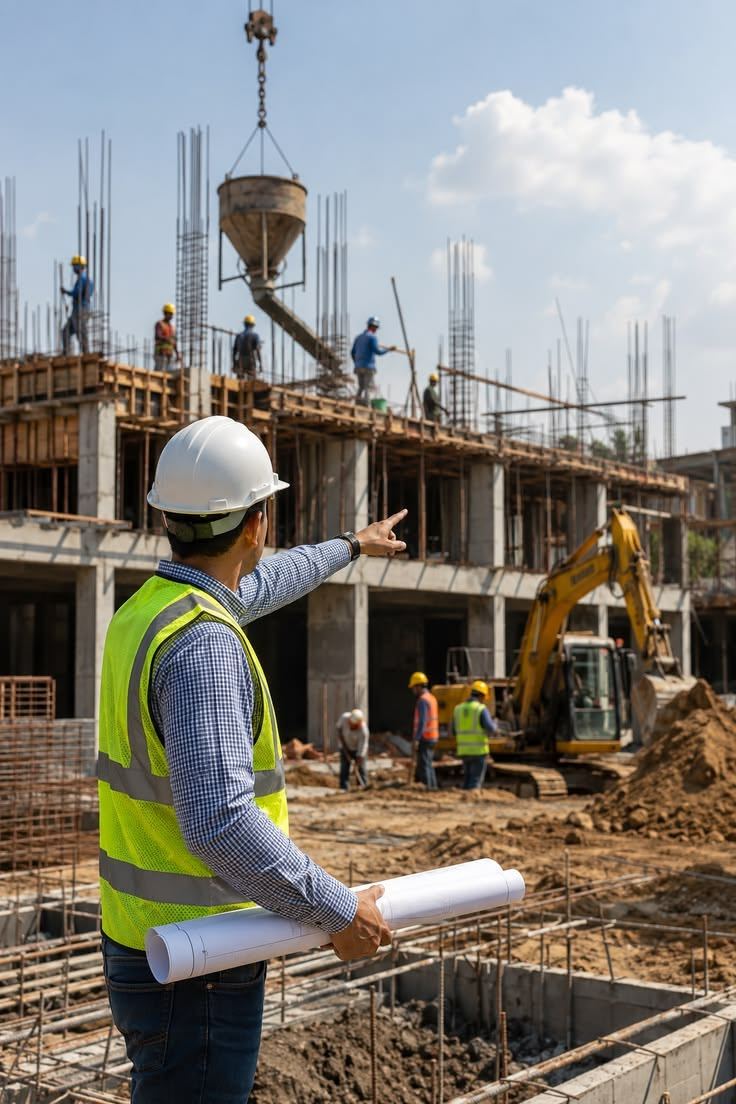 Chef de chantier supervisant une construction